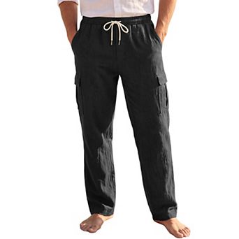 Men's Casual Breathable Drawstring Waist Straight Leg Linen Cargo Pants