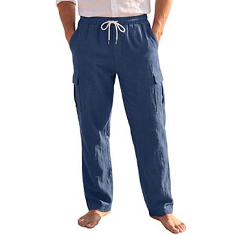 Men's Casual Breathable Drawstring Waist Straight Leg Linen Cargo Pants