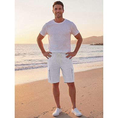 Men's Summer Drawstring Waist Relax Fit Cargo Pockets Beach Linen Shorts