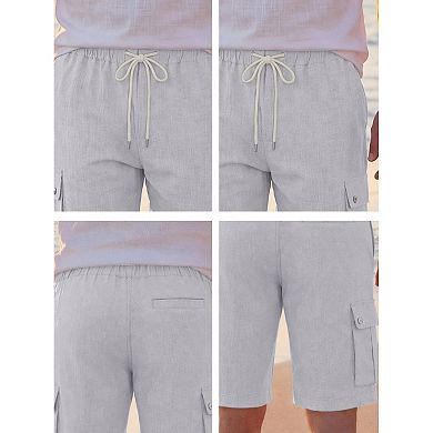 Men's Summer Drawstring Waist Relax Fit Cargo Pockets Beach Linen Shorts