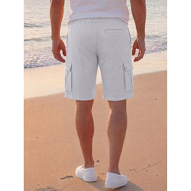 Men's Summer Drawstring Waist Relax Fit Cargo Pockets Beach Linen Shorts