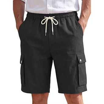 Men's Summer Drawstring Waist Relax Fit Cargo Pockets Beach Linen Shorts