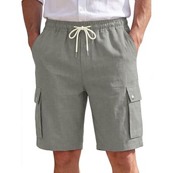 Men's Summer Drawstring Waist Relax Fit Cargo Pockets Beach Linen Shorts