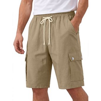 Men's Summer Drawstring Waist Relax Fit Cargo Pockets Beach Linen Shorts