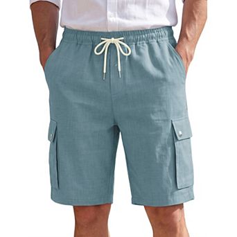 Men's Summer Drawstring Waist Relax Fit Cargo Pockets Beach Linen Shorts