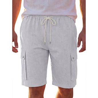 Men's Summer Drawstring Waist Relax Fit Cargo Pockets Beach Linen Shorts