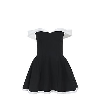 Women's Off Shoulder A line Mini Dress Color Block Strapless Backless Elegant Dress