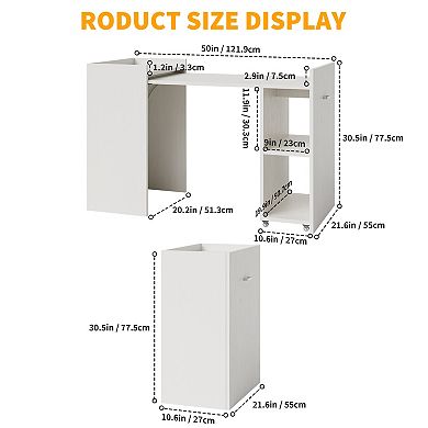 Foldable Computer Desk with Storage Shelves & Wheels, Space Saving Folding Writing Desk