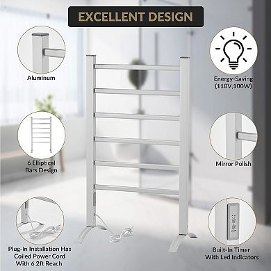 Electric Towel Warmer with Timer, Wall or Floor Standing for Bathroom