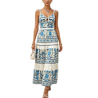 Women's Backless Flowy Boho Maxi Sundress Summer Beach Wedding Guest Resort Luau Outfit
