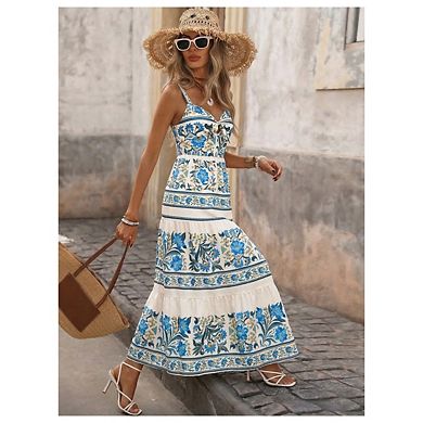 Women's Backless Flowy Boho Maxi Sundress Summer Beach Wedding Guest Resort Luau Outfit
