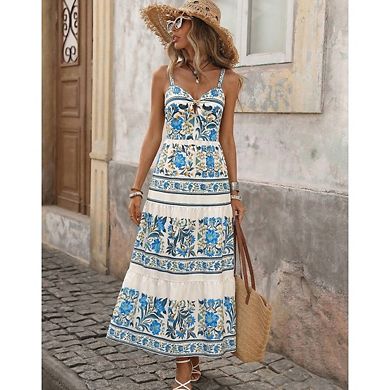Women's Backless Flowy Boho Maxi Sundress Summer Beach Wedding Guest Resort Luau Outfit