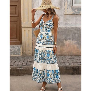 Women's Backless Flowy Boho Maxi Sundress Summer Beach Wedding Guest Resort Luau Outfit