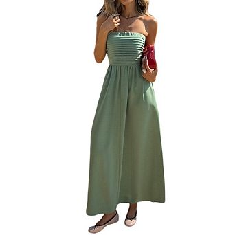 Women's Strapless Tube Top Maxi Dress Casual Summer Sleeveless Maxi Dress