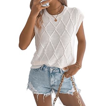 Women's Lightweight Sweater Vest Cap Sleeve Knit Top