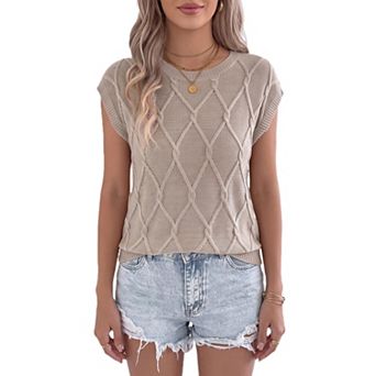 Women's Lightweight Sweater Vest Cap Sleeve Knit Top