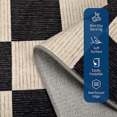 Modern Rugs for Living Room Washable Checkered Floor Mat Foldable Geometric Bedroom Carpet