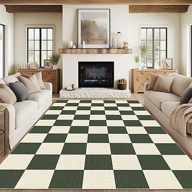 Modern Rugs for Living Room Washable Checkered Floor Mat Foldable Geometric Bedroom Carpet