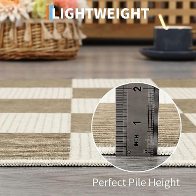 Modern Rugs for Living Room Washable Checkered Floor Mat Foldable Geometric Bedroom Carpet