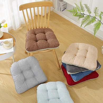 2 PCS Cotton-Linen Tufted Chair Cushion 18"X17"X2", Soft & Comfortable, Non-Slip with Ties
