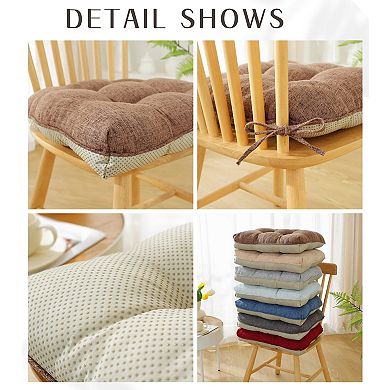 2 PCS Cotton-Linen Tufted Chair Cushion 18"X17"X2", Soft & Comfortable, Non-Slip with Ties