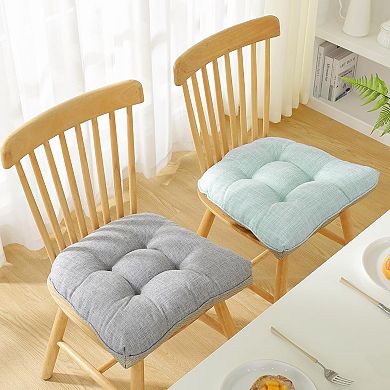 2 PCS Cotton-Linen Tufted Chair Cushion 18"X17"X2", Soft & Comfortable, Non-Slip with Ties