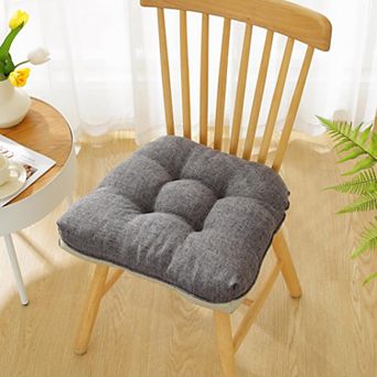 2 pc Cotton-Linen Tufted Chair Cushion 18"X17"X2", Soft & Comfortable, Non-Slip with Ties