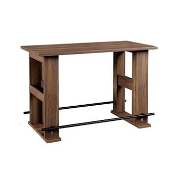 63" Bar Table, Wooden Home Coffee Bar Unit with Storage, Farmhouse Counter Height Pub Table