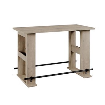 63" Bar Table, Wooden Home Coffee Bar Unit with Storage, Farmhouse Counter Height Pub Table