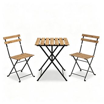 3 pc Folding Bistro Dining Set, Space Saving Outdoor Table and Chairs Set for Balcony