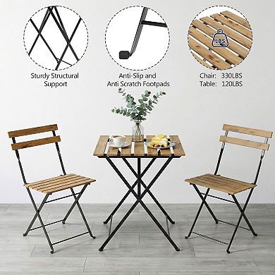 3-Piece Folding Bistro Dining Set, Space Saving Outdoor Table and Chairs Set for Balcony