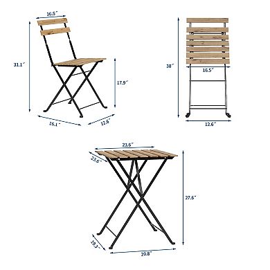 3-Piece Folding Bistro Dining Set, Space Saving Outdoor Table and Chairs Set for Balcony