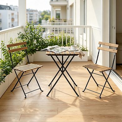 3-Piece Folding Bistro Dining Set, Space Saving Outdoor Table and Chairs Set for Balcony