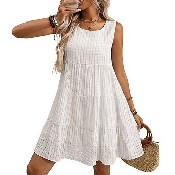 Women's Gingham Plaid Sleeveless Babydoll Mini Sundress Casual Cottagecore Summer Vacation Outfit