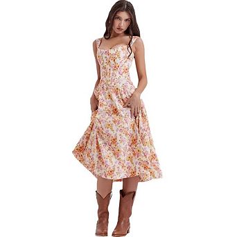 Women's Floral Smocked A Line Milkmaid Sundress Casual Cottagecore Daily Summer Outfit