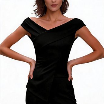 Off Shoulder Wrap Surplice Back Irregular Fitted Womens Tank For Evening Party Date Outfits
