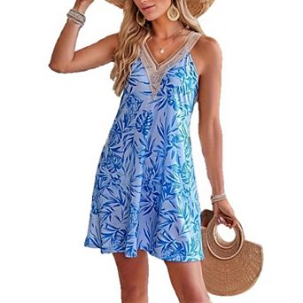 Womens Summer Midi Dress Loose Lace V Neck Sleeveless Wide Strap Sundresses Flowy Floral Tank Dress