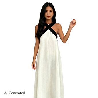 Women's Halter Maxi Dress Flowy Elastic Backless Bump Loose A Line Beach Wedding Guest Long Sundress