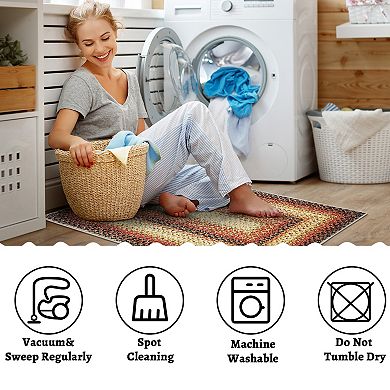 Braided Woven Pattern Washable Area Rug Soft Short Pile Surface Non-Shedding Pet-Friendly Carpet