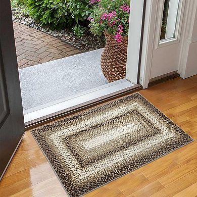Braided Woven Pattern Washable Area Rug Soft Short Pile Surface Non-Shedding Pet-Friendly Carpet