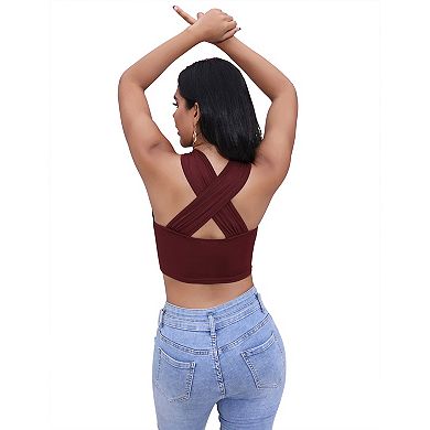 Women Halter Crop Top Front Cutout Back Wrap Sleeveless Summer Camisole