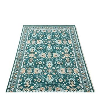 Vintage Washable Area Rug Soft Non-Slip Carpet for Living Room, Bedroom Modern Floral Boho