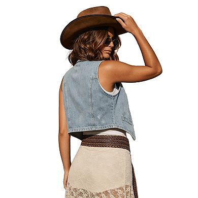 Women Denim Vest Sleeveless Button Down Jean Top
