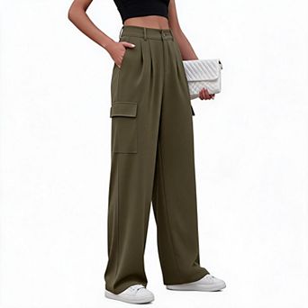 Womens High Waisted Wide Leg Cargo Pants Casual Work Baggy Pants with Pockets