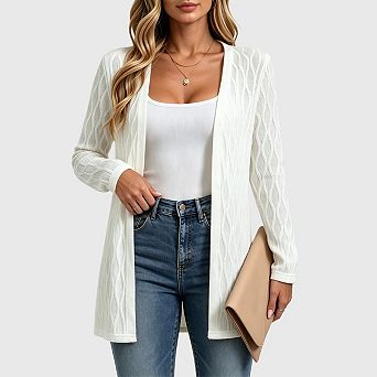 Women's Open Front Long Cardigans Casual Lightweight Knit Long Sleeve Loose Cardigan with Pockets