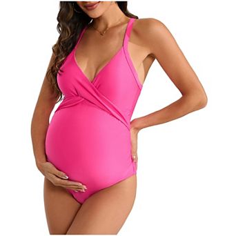 PioneerWorks Maternity One Piece Swimsuit Floral Pregnancy Bathing Suit V Neck