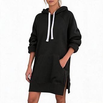 Women's Oversized Hoodies Dress Casual Pullover Long Sleeve Split Hem Sweatshirts Dress with Pocket