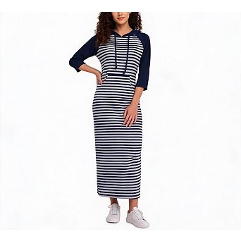 Women Hoodies Maxi Dress Casual 3/4 Sleeve Tunic Dress Slim Hooded Sweatshirts Dress with Pocket