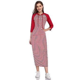 Women Hoodies Maxi Dress Casual 3/4 Sleeve Tunic Dress Slim Hooded Sweatshirts Dress with Pocket