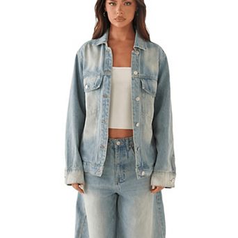 Women's Oversized Jeans Jacket Button Down Denim Coat